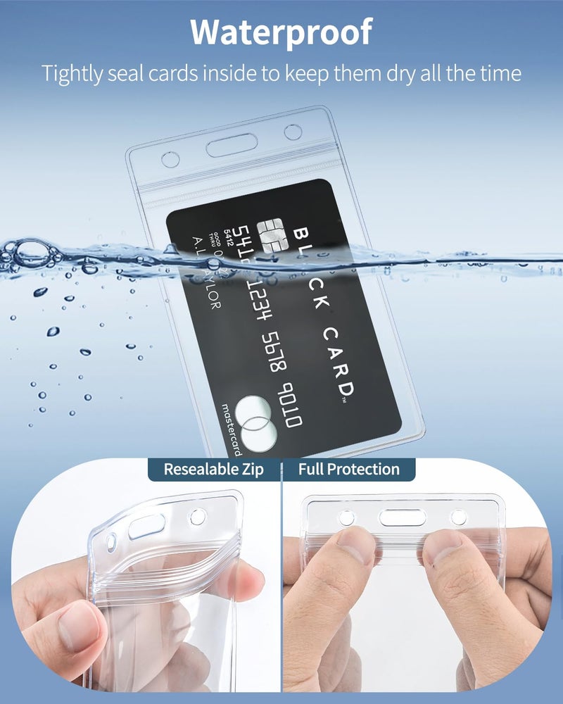 Pawfly 6 Pack Vertical ID Card Badge Holder Waterproof Clear Card Sleeve Case Cover Heavy Duty Card Protector Pouch with Resealable Zip for Proximity Key Card Driverâ€™s License and Credit Card - Image 4